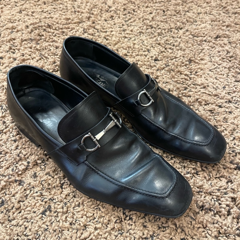 Salvatore Ferragamo Gancini Loafers Men Shoe Sz 13 2E in Black Leather